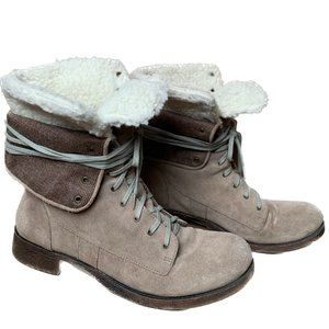 Nine West Suede Fold-Over Lace-Up Booties, Size 9